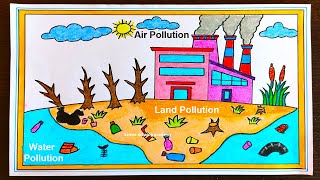 air water and land pollution drawing poster in simple easy steps  science drawing academy [upl. by Amadeo58]