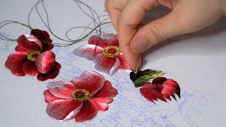 Embroidery 16 Pink wildflower embroidery with shiny silk thread color mix [upl. by Aisak19]