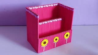 DIY Desktop Organizer Book Shelf Waste PaperPaper CraftsDiy bookshelf organizerPaper tube [upl. by Yntruoc442]