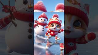 GINGER CAT 🐱and⛄ Snowman kitten cat cute aicat [upl. by Libb914]