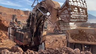 Huge 400 Tones Terex RH170 Front Shovel Excavator Loading Hitachi Euclid EH3500 Dumpers [upl. by Nibot]