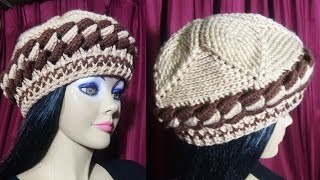 Como tejer la boina N° 10 a crochet para mujer en punto Hojas en Relieves Olas y Elástico [upl. by Lilah]