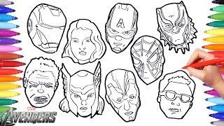 The AVENGERS Coloring Pages  How to draw all Avengers Character Faces  Iron Thor Hulk America [upl. by Yenoh]