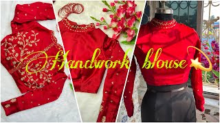 😍Red Elegant handwork blouse❤️ sequins handwork cutbeads cutwork beads handcrafted craft [upl. by Kirk187]