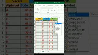 CODE  UNICODE  CHAR excel excelshortcuts exceltips trending youtubeshorts shorts ytshorts [upl. by Yran]