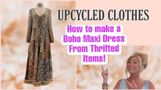 UPCYCLED CLOTHES How To Make A Maxi Dress With Thrifted Items [upl. by Aicirtak]