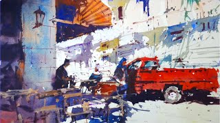 Advanced Watercolor Demo  Street Corner Café Alexandria Egypt [upl. by Cami518]