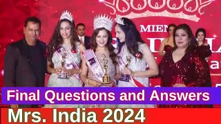 Mrs India 2024  Gold  Final Questions and Answers [upl. by Ahsataj443]