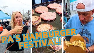 TRYING AMERICAS BEST HAMBURGER In Pennsylvania  The Hamburger Festival in Hamburg PA [upl. by Davison]