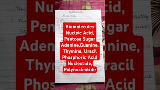 Biomolecules Nucleic Acids Pentose Sugar Adenine Guanine Cytosine Thymine Uracil shortnote [upl. by Engapmahc181]