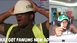 Kai Cenat reacts to Fanums new Chime ad [upl. by Unity685]