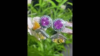 Glamorous Pink amp Yellow Gem Halo Earrings 💖💛diamondearrings earringscollection womenearrings [upl. by Zoltai457]