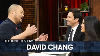 David Chang Makes Caviar Pizza for Jimmy and Salma Hayek Pinault While Talking Dinner Time Live [upl. by Solley296]