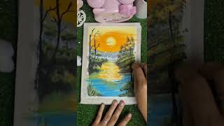 Melukis pemandangan danau yang indah oilpastelpainting easydrawing scenery greebelartist [upl. by Ennaxxor]