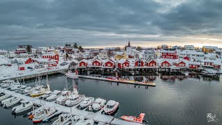 Aerial Circumnavigation over the Reine Lofoten Islands Norway [upl. by Oivlis977]