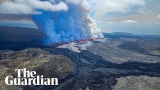 Iceland volcano erupts for fifth time shooting lava 50m into air [upl. by Imij]