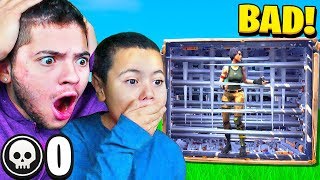 REACTING TO MY LITTLE BROTHERS FIRST GAME OF FORTNITE NOOB FORTNITE FUNNY MOMENTS [upl. by Farrow]