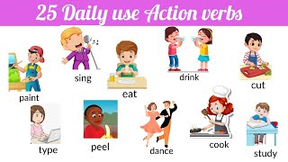 25 action verbs for daily use with examples  Daily use English  vocabulary  Beginners English [upl. by Loseff]