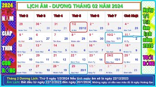 Lịch âm dương tháng 2 năm 2024  Lịch vạn niên tháng 22024 Năm Giáp Thìn [upl. by Romonda]