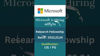 Microsoft Hiring Research Fellowship Opportunity20222324 UG PG jobs2024 bangalorejobs [upl. by Dyson]