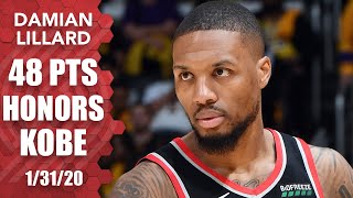 Damian Lillard dedicates 48point game to Kobe Bryant in Blazers vs Lakers  201920 NBA Highlights [upl. by Ailemac]