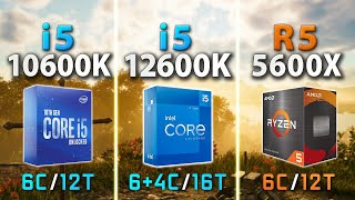 Intel i5 12600K vs 10600K vs AMD Ryzen 5 5600X  DDR4  Test in 8 Games [upl. by Aksehcnarf20]