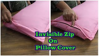 InvisibleHidden Zip on PillowCushion CoverHow To Attach Zipper On Pillowतकिये ऊपर जिप केसे लगाये [upl. by Lambrecht]