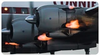 120FPS Connie Super Constellation Engine FLAMES at Avalon Airshow 2017 [upl. by Hillary]