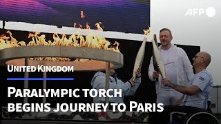 Paralympic torch begins journey to Paris at its English home of Stoke Mandeville  AFP [upl. by Zoara436]