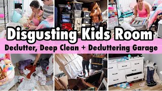 DISGUSTING KIDS ROOM CLEANING  BEDROOM TRANSFORMATION  GARAGE DECLUTTER  CLEANING MOTIVATION 2024 [upl. by Yttak]