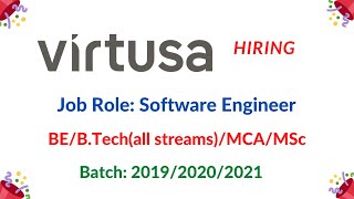 Virtusa Freshers Off Campus Recruitment  Software Engineer  201920202021 Batch  Across India [upl. by Anatola]