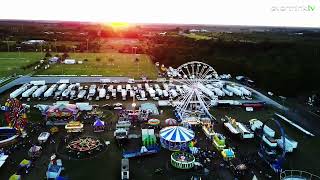 Sundown at 2017 FIREFIGHTERS FAIR Vero Beach FL Indian River Fairgrounds Drone Footage [upl. by Yorker]