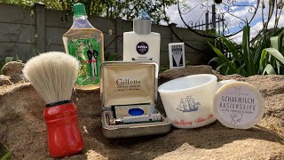 British Gillette Aristocrat  Haslinger “Schafmilch” Sheep Milk Shaving Soap  Shulton Old Spice Mug [upl. by Fortunato]