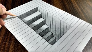 How to Draw 3D Steps in a Hole  Line Paper Trick Art [upl. by Angus]