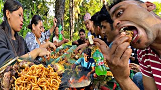 Pyro Noodles amp Chicken Gravy Mukbang in Nepali Village Style  NEPALI mukbang  Village life vlog [upl. by Ioved]