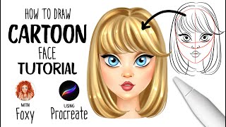 Cartoon face drawing in Procreate from sketch to color [upl. by Cirred]