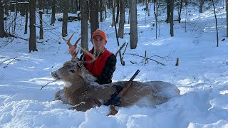 Tracking down a BIG BUCK on SNOW tracking bigwoods deerhunting [upl. by Oirottiv]