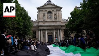 In Paris students inspired by proPalestinian protests in US gather near Sorbonne university [upl. by Aehtna]