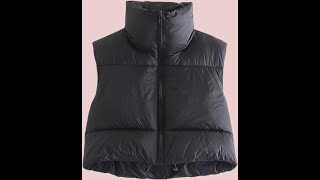 Shiyifa Womens Fashion High Neck Zipper Cropped Puffer Vest Jacket Coat [upl. by Arehc739]