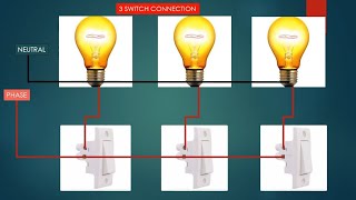 Electrical wiring 3 switches in one box  3 gang light switch wiring 3 switch connection with3 bulb [upl. by Esiuolyram238]