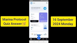 Marina Protocol Crypto Airdrop Answers Today 13 September 2024  Quiz Answers Today MarinaProtocol [upl. by Aprilette]