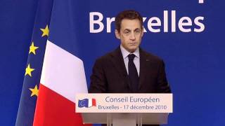 Nicolas Sarkozy President of France  EU Summit Press Conference Dec 2010 [upl. by Naejarual]