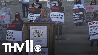 Hundreds gather to protest bills that could lead to potential voter suppression [upl. by Eusassilem]