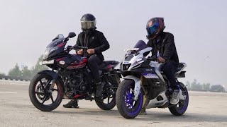 2025 Pulsar 220 BS7 VS Yamaha R15M  Legendary Race [upl. by Filemon50]