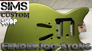 Fender JagStang guitar body refinish  Ivy Bronze by Sims Custom Shop [upl. by Neysa]