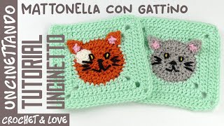 Tutorial Uncinetto  Mattonella con Gattino per Copertine e non solo [upl. by Tomaso]