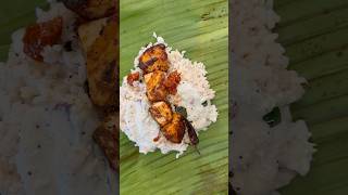 Rice Amla chutney Salmon Fry fried chilies and lime pickle packed in a banana leaf pothichoru [upl. by Hurst]