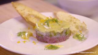 Recept Tartaar van heilbot en tonijn met sinaasappelmayonaise [upl. by Coppola]