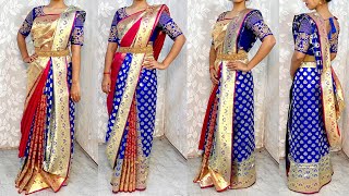 Durga Puja Ashtami Atpoure Saree Look 2023  Traditional Bengali Red and White Saree Draping [upl. by Yevre]