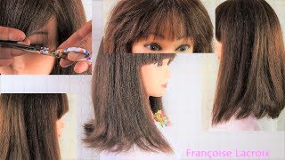 Coupe de cheveux longue dégradée amp frange  Long Bob haircut  Corte de pelo largo [upl. by Alliber]